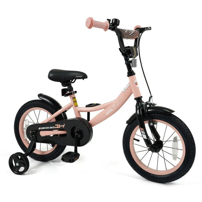 14 Inch Kids Bike Adjustable with Removable Training Wheels Pink for 3-8 Years Old - Pink - Kids Bike