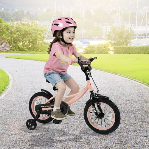 14 Inch Kids Bike Adjustable with Removable Training Wheels Pink for 3-8 Years Old - Pink - Kids Bike