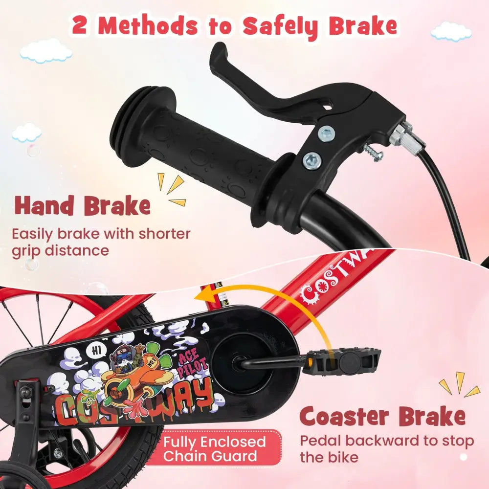 14 Inch Kids Bike Adjustable with Storage Basket and Double Brake for 3 - 5 Years Old - 14 inches - Oasis Home Essentials