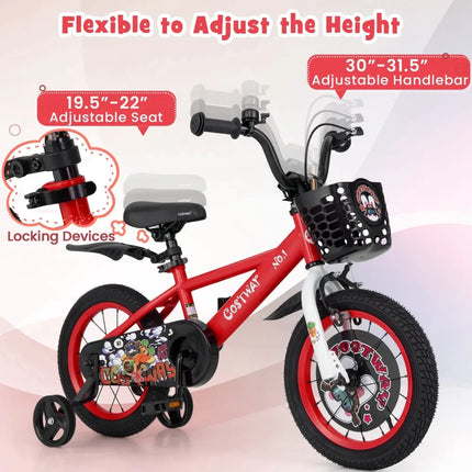 14 Inch Kids Bike Adjustable with Storage Basket and Double Brake for 3 - 5 Years Old - 14 inches - Oasis Home Essentials