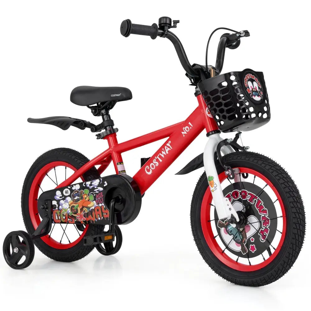 14 Inch Kids Bike Adjustable with Storage Basket and Double Brake for 3 - 5 Years Old - 14 inches - Oasis Home Essentials