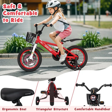 14 Inch Kids Bike Adjustable with Storage Basket and Double Brake for 3 - 5 Years Old - 14 inches - Oasis Home Essentials