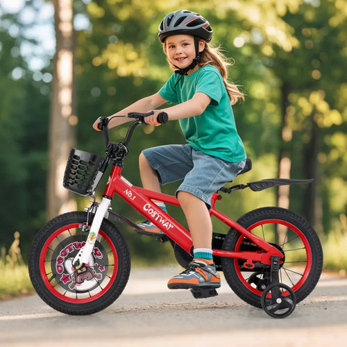 14 Inch Kids Bike Adjustable with Storage Basket and Double Brake for 3-5 Years Old-14 inches - Red - Kids Bike