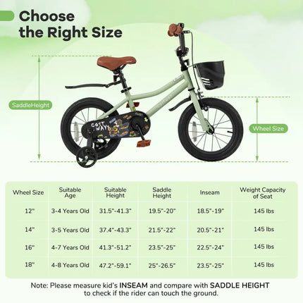 14 - Inch Kids Bike Adjustable with Training Wheels for 3 - 5 Years Old - Oasis Home Essentials