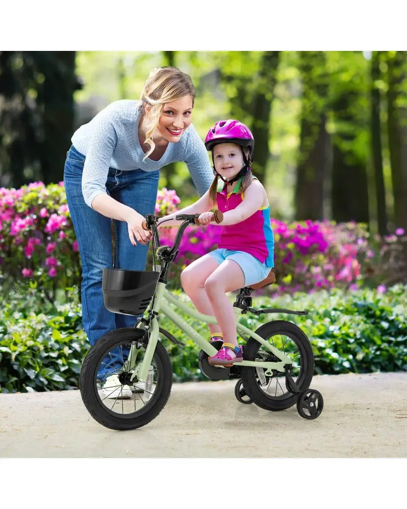 14-Inch Kids Bike Adjustable with Training Wheels for 3-5 Years Old - Green - Kids Bike