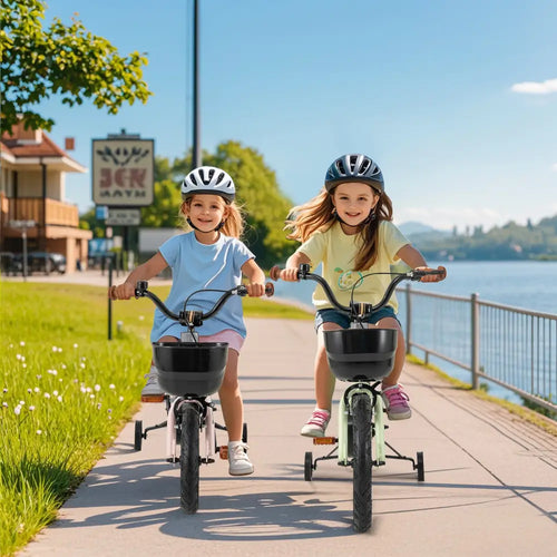 14-Inch Kids Bike Adjustable with Training Wheels for 3-5 Years Old - Green - Kids Bike