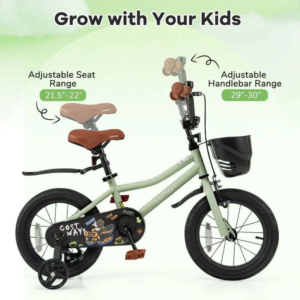 14 - Inch Kids Bike Adjustable with Training Wheels for 3 - 5 Years Old - Oasis Home Essentials