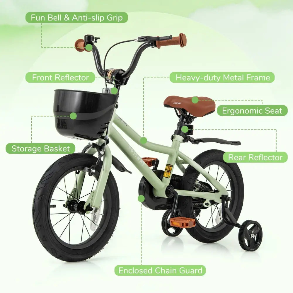 14 - Inch Kids Bike Adjustable with Training Wheels for 3 - 5 Years Old - Oasis Home Essentials