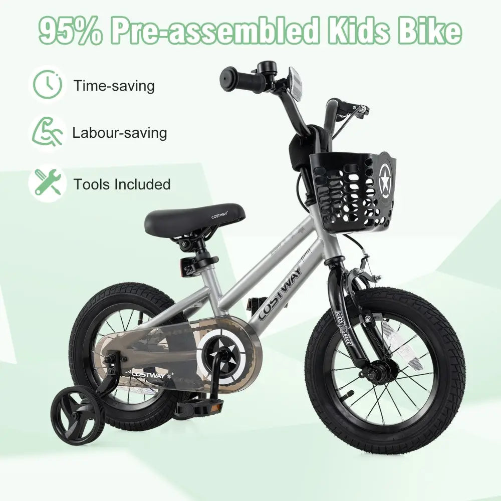 14 Inch Kids Bike Adjustable with Transparent Chain Cover for 4 - 5 Years Old - Oasis Home Essentials