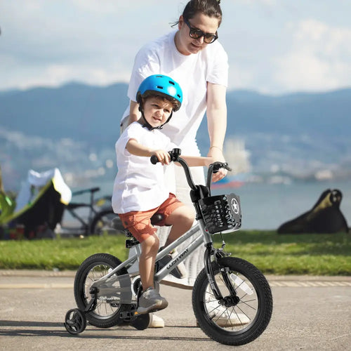 14 Inch Kids Bike Adjustable with Transparent Chain Cover for 4-5 Years Old - Silver - Kids Bike