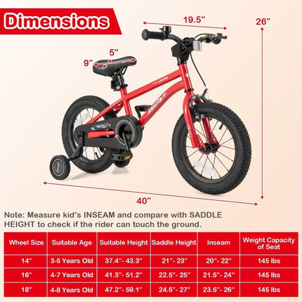 14 - Inch Kids Bike Ages 3 - 8 with Handbrake and Coaster Brake and Bell Ring - 14 inches - Oasis Home Essentials