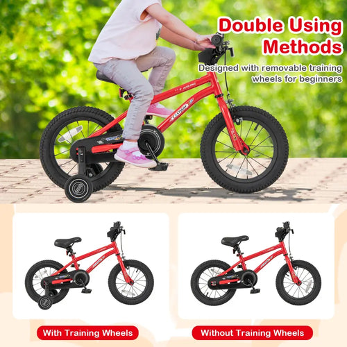14-Inch Kids Bike Ages 3-8 with Handbrake and Coaster Brake and Bell Ring-14 inches - Red - Kids Bike