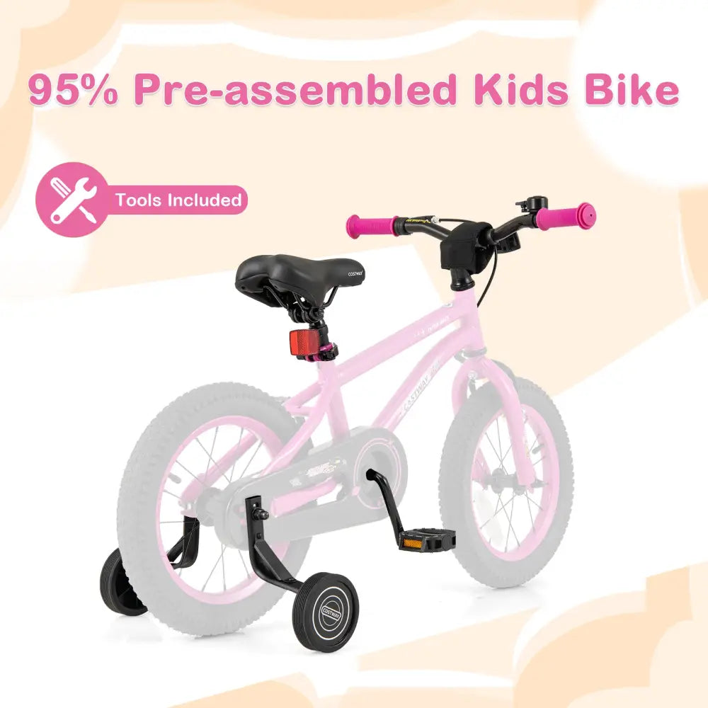 14 Inch Kids Bike for 3-5 Years Old Adjustable with Removable Training Wheels - Pink - Kids Bike