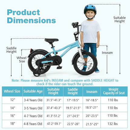 14 - Inch Kids Bike for 3 - 5 Years Old Children Bicycle with Training Wheels - Oasis Home Essentials