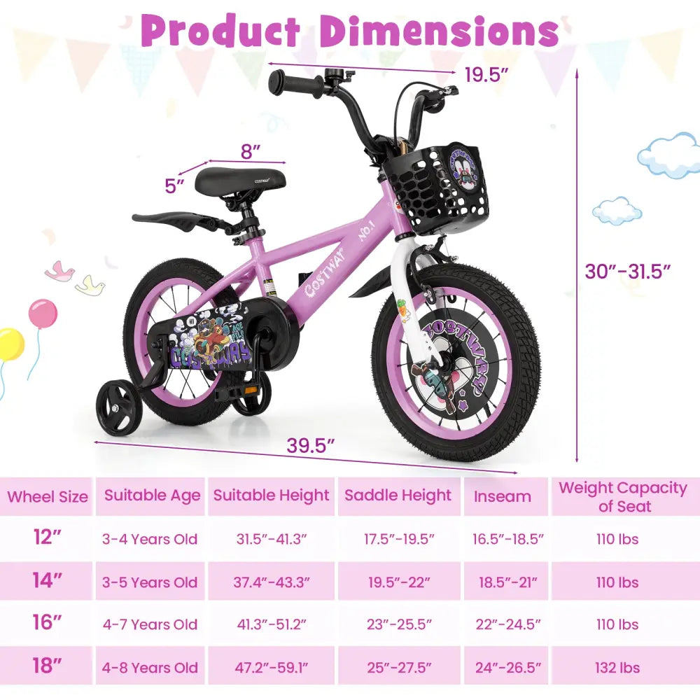 14 Inch Kids Bike for 3-5 Years Old Sport Bicycle with Adjustable Handlebar and Saddle-14 inches - Purple - Kids Bike