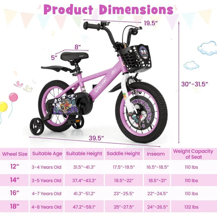 14 Inch Kids Bike for 3 - 5 Years Old Sport Bicycle with Adjustable Handlebar and Saddle - 14 inches - Oasis Home Essentials