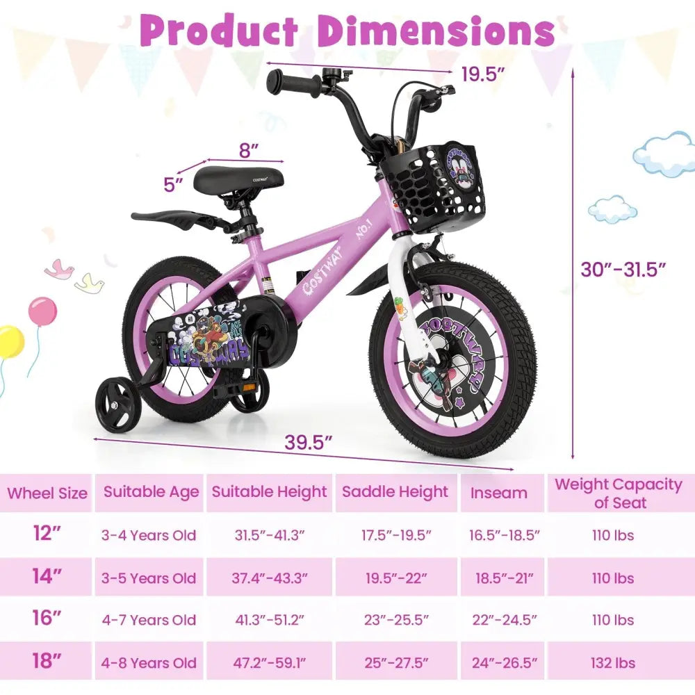 14 Inch Kids Bike for 3 - 5 Years Old Sport Bicycle with Adjustable Handlebar and Saddle - 14 inches - Oasis Home Essentials