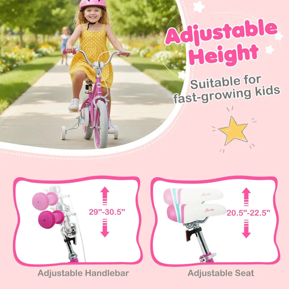 14 Inch Kids Bike for Aged 3-8 Years Old with Adjustable Handlebar Pink- Starlight Wave - Pink - Kids Bike