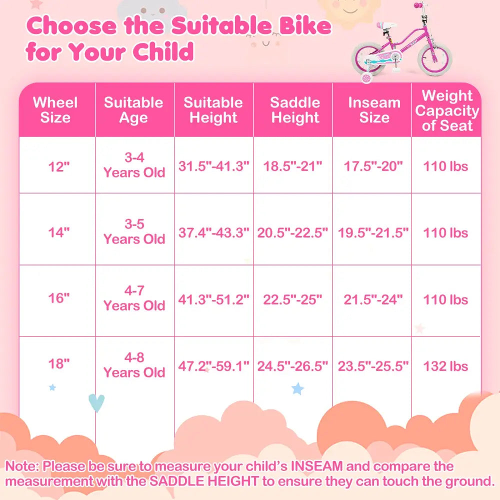 14 Inch Kids Bike for Aged 3-8 Years Old with Adjustable Handlebar Pink- Starlight Wave - Pink - Kids Bike