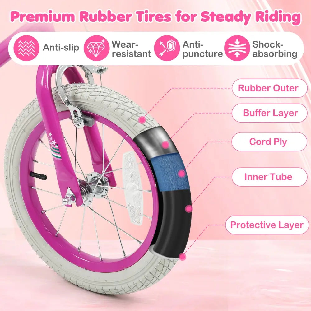 14 Inch Kids Bike for Aged 3-8 Years Old with Adjustable Handlebar Pink- Starlight Wave - Pink - Kids Bike