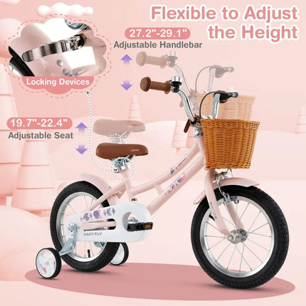 14 Inch Kids Bike Retro Bicycle with Adjustable Height and Basket for Ages 3 - 5 Years Old - Oasis Home Essentials