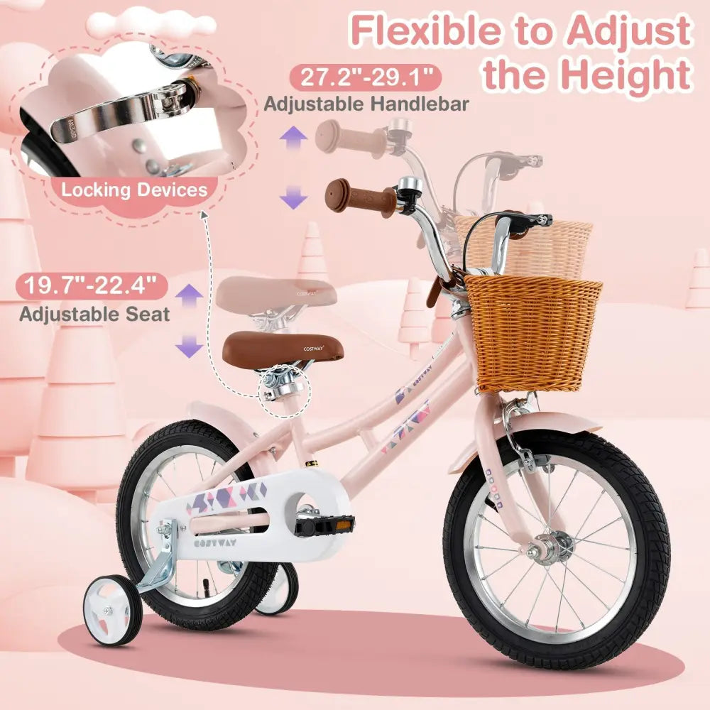 14 Inch Kids Bike Retro Bicycle with Adjustable Height and Basket for Ages 3 - 5 Years Old - Oasis Home Essentials