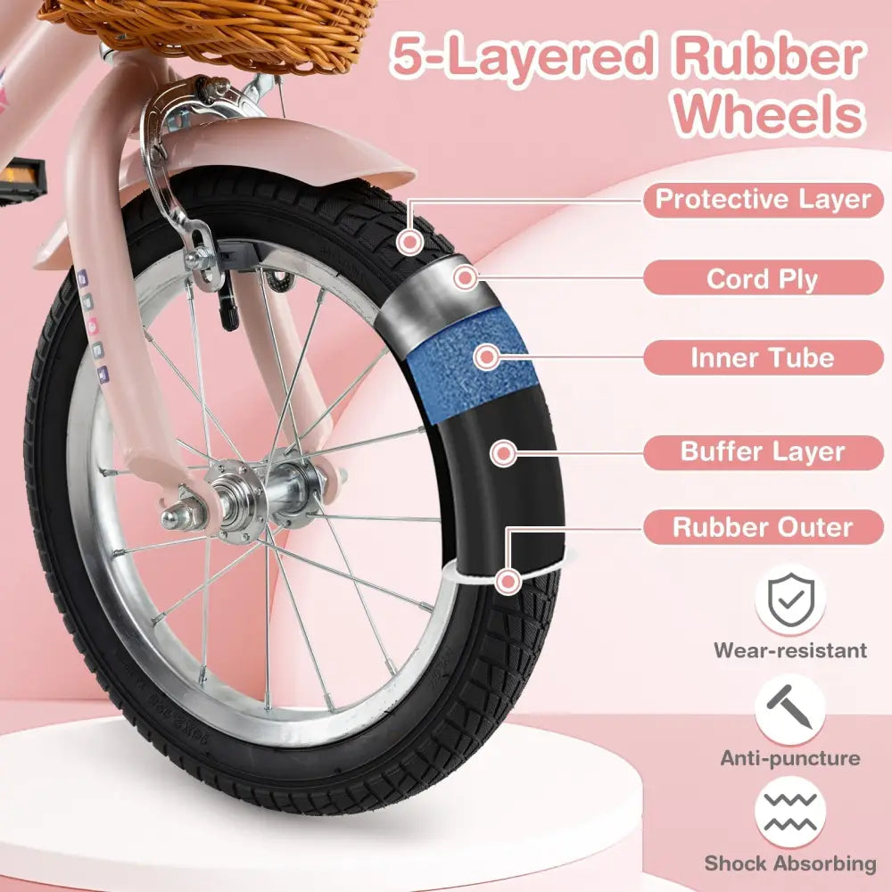 14 Inch Kids Bike Retro Bicycle with Adjustable Height and Basket for Ages 3 - 5 Years Old - Oasis Home Essentials