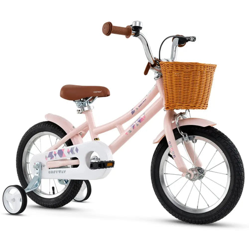14 Inch Kids Bike Retro Bicycle with Adjustable Height and Basket for Ages 3-5 Years Old- - Pink - Kids Bike