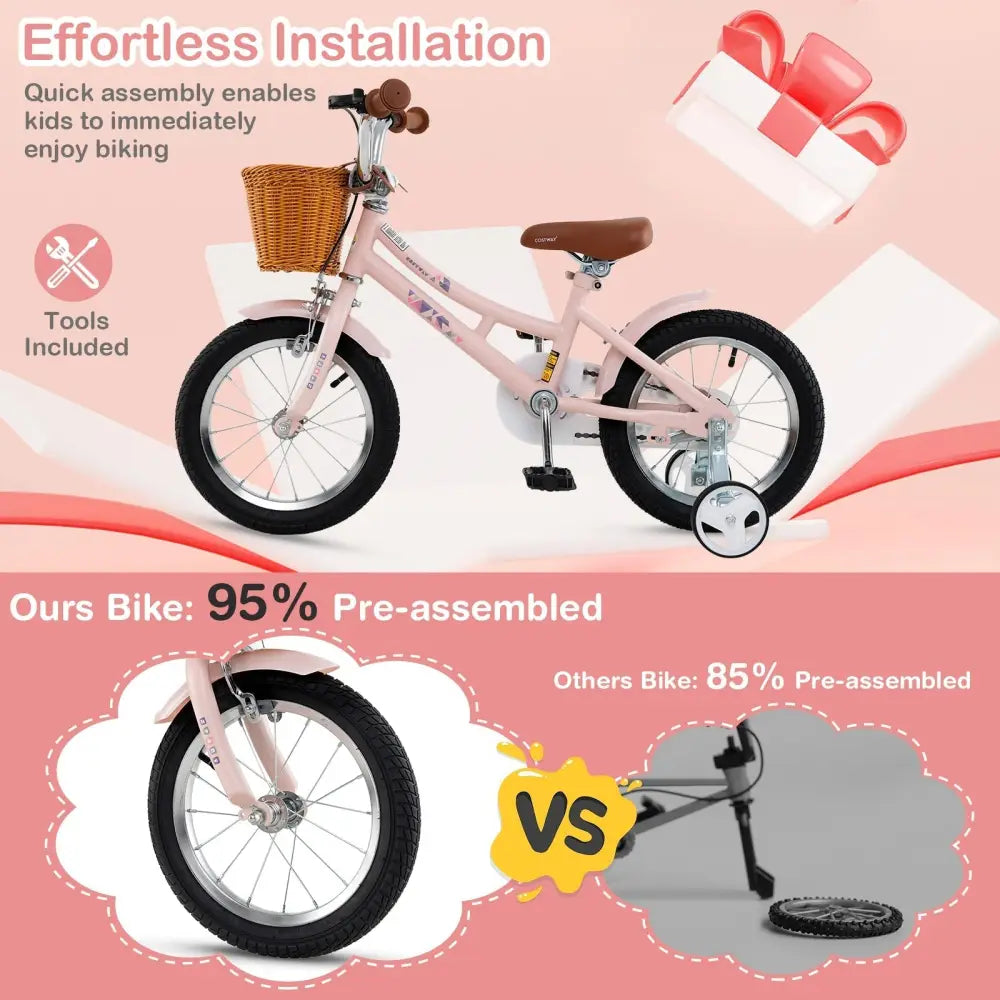 14 Inch Kids Bike Retro Bicycle with Adjustable Height and Basket for Ages 3 - 5 Years Old - Oasis Home Essentials