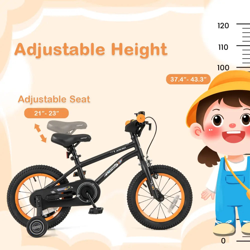 14-Inch Kids Bike Sport Bicycle for 3-5 Years Old with Adjustable Seat-14 inches - Black - Kids Bike