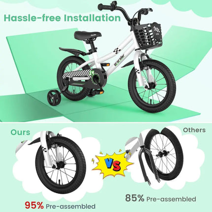 14 Inch Kids Bike with 2 Training Wheels for 3 - 5 Years Old - Black & White - Oasis Home Essentials