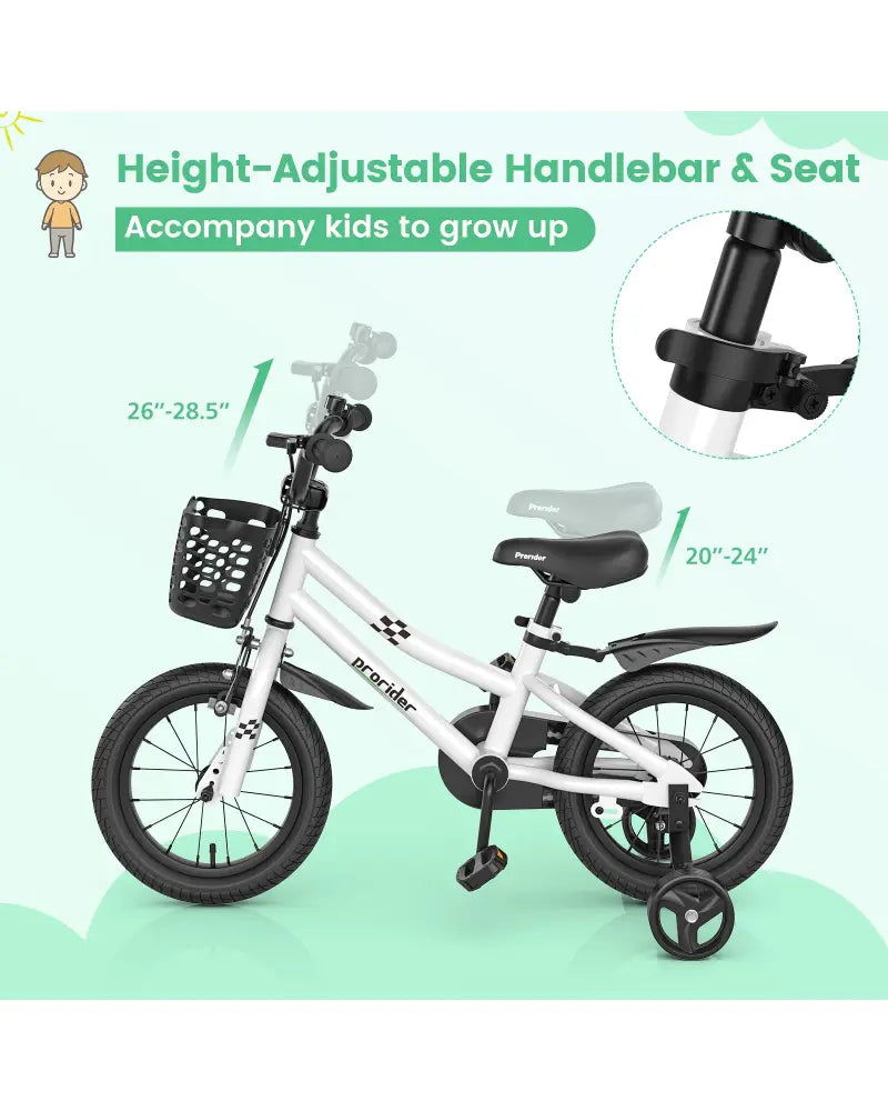 14 Inch Kids Bike with 2 Training Wheels for 3-5 Years Old-Black & White - Black & White - Kids Bike