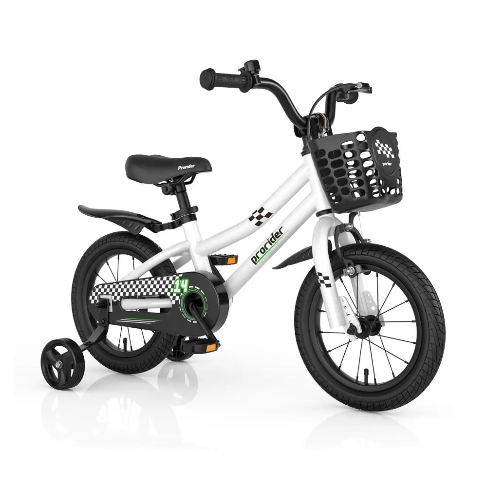 14 Inch Kids Bike with 2 Training Wheels for 3 - 5 Years Old - Black & White - Oasis Home Essentials