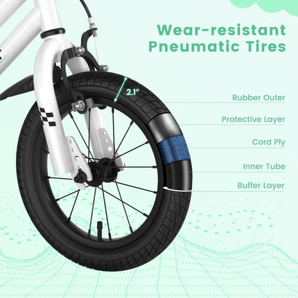 14 Inch Kids Bike with 2 Training Wheels for 3 - 5 Years Old - Black & White - Oasis Home Essentials