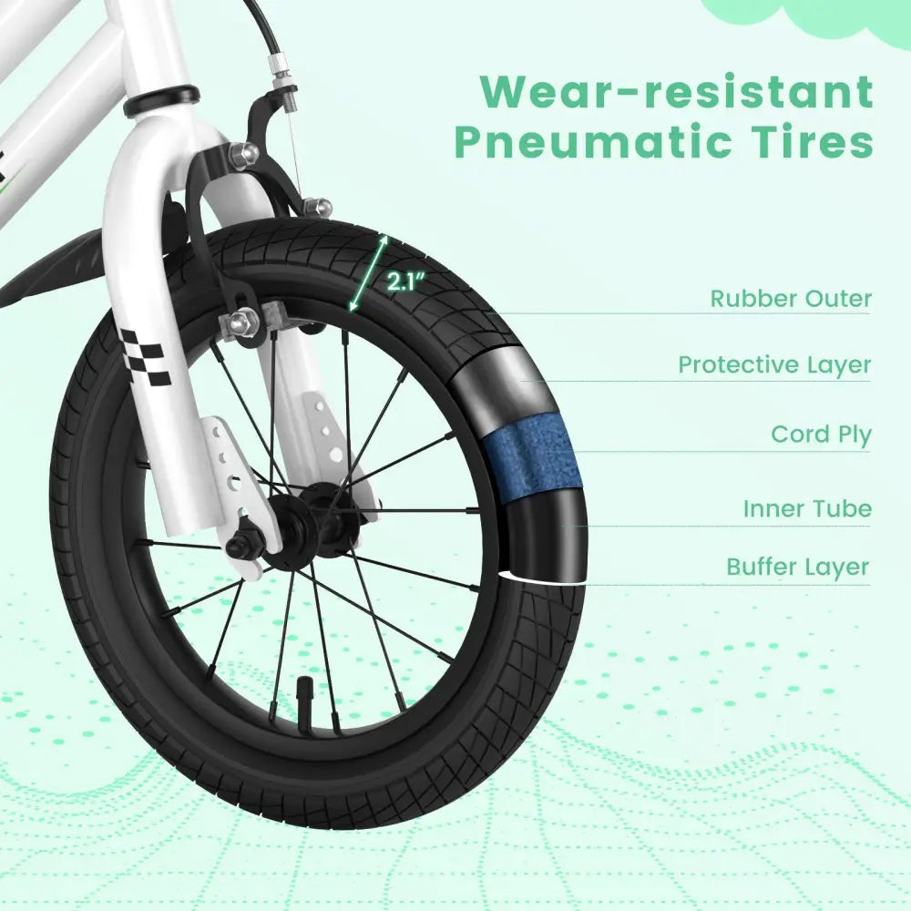 14 Inch Kids Bike with 2 Training Wheels for 3 - 5 Years Old - Black & White - Oasis Home Essentials