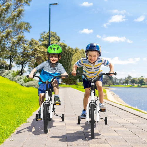 14 Inch Kids Bike with 2 Training Wheels for 3-5 Years Old-Black & White - Black & White - Kids Bike