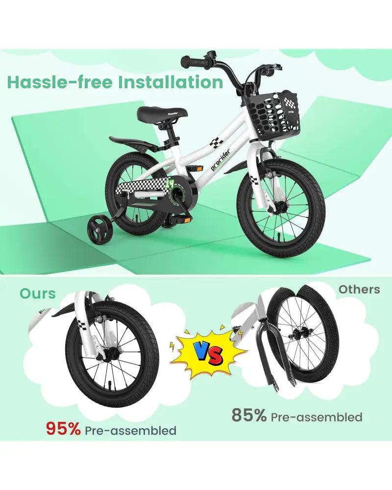 14 Inch Kids Bike with 2 Training Wheels for 3-5 Years Old-Black & White - Black & White - Kids Bike