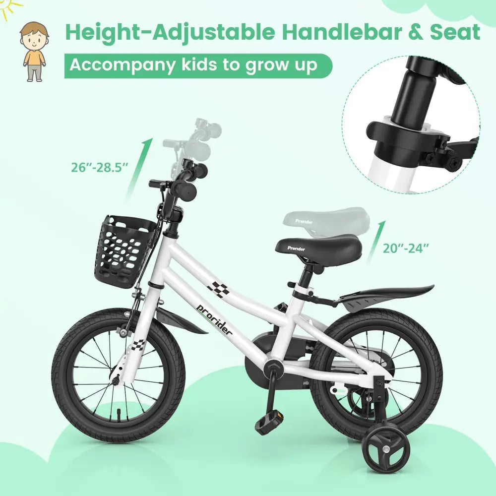 14 Inch Kids Bike with 2 Training Wheels for 3 - 5 Years Old - Black & White - Oasis Home Essentials