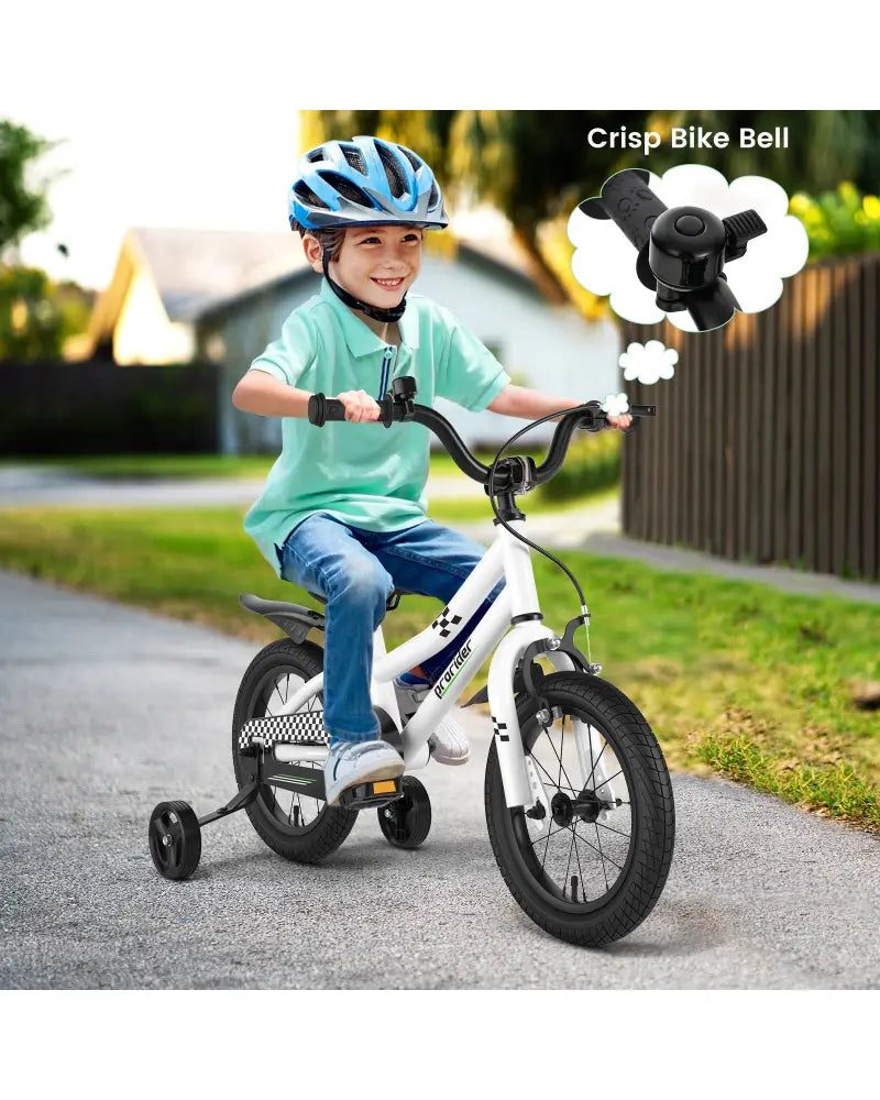 14 Inch Kids Bike with 2 Training Wheels for 3-5 Years Old-Black & White - Black & White - Kids Bike