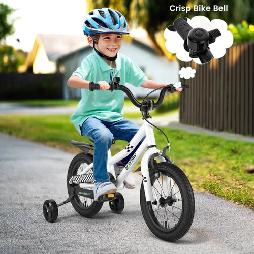 14 Inch Kids Bike with 2 Training Wheels for 3-5 Years Old-Black & White - Black & White - Kids Bike
