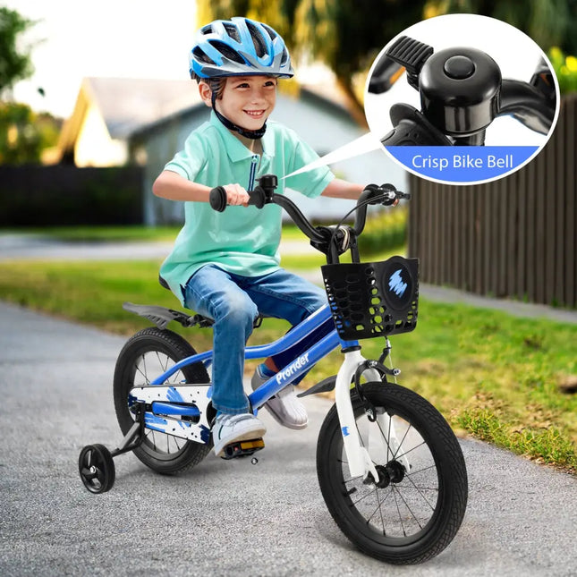 14 Inch Kids Bike with 2 Training Wheels for 3-5 Years Old-Blue - Blue - Kids Bike