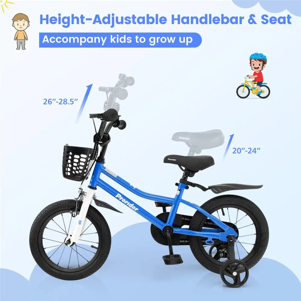 14 Inch Kids Bike with 2 Training Wheels for 3-5 Years Old-Blue - Blue - Kids Bike
