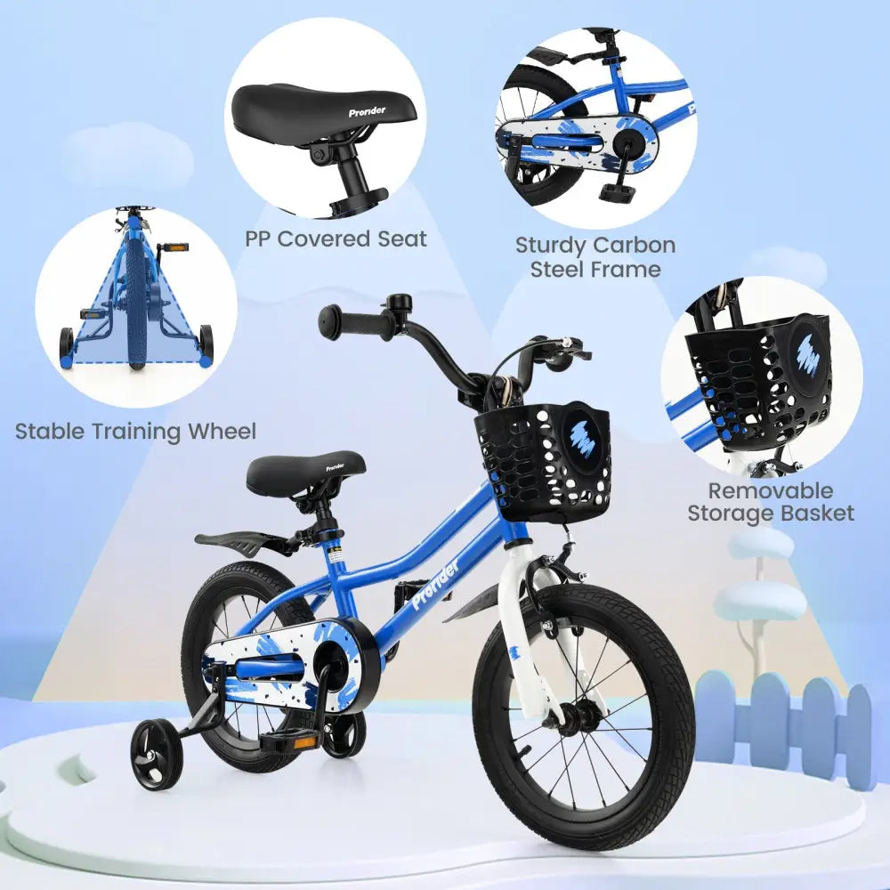 14 Inch Kids Bike with 2 Training Wheels for 3-5 Years Old-Blue - Blue - Kids Bike