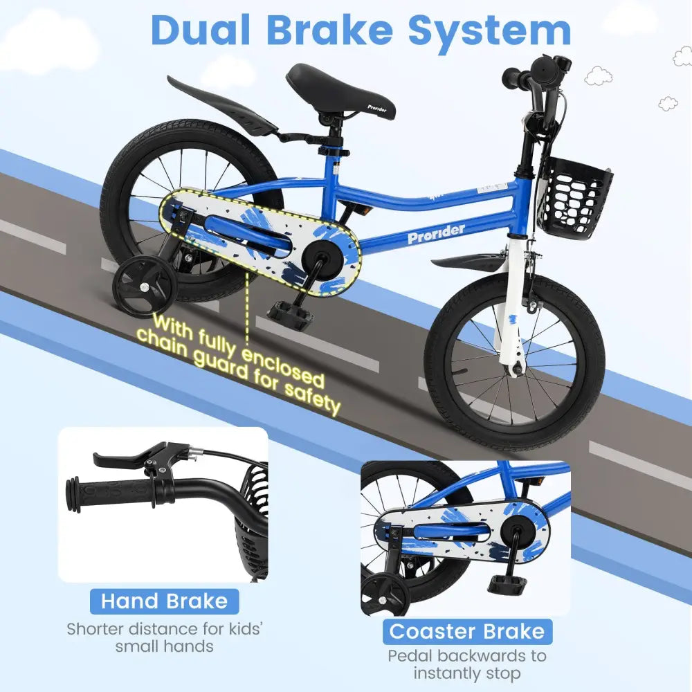 14 Inch Kids Bike with 2 Training Wheels for 3-5 Years Old-Blue - Blue - Kids Bike
