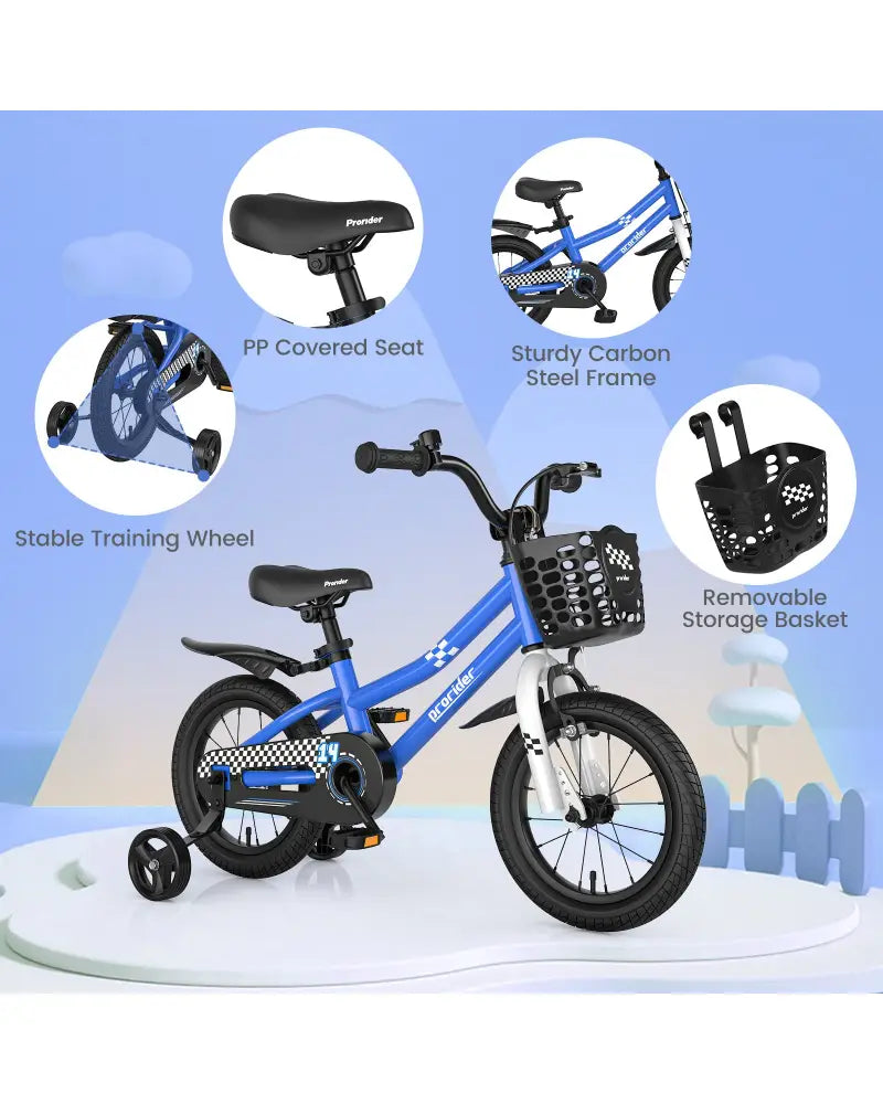 14 Inch Kids Bike with 2 Training Wheels for 3-5 Years Old-Navy - Navy - Kids Bike