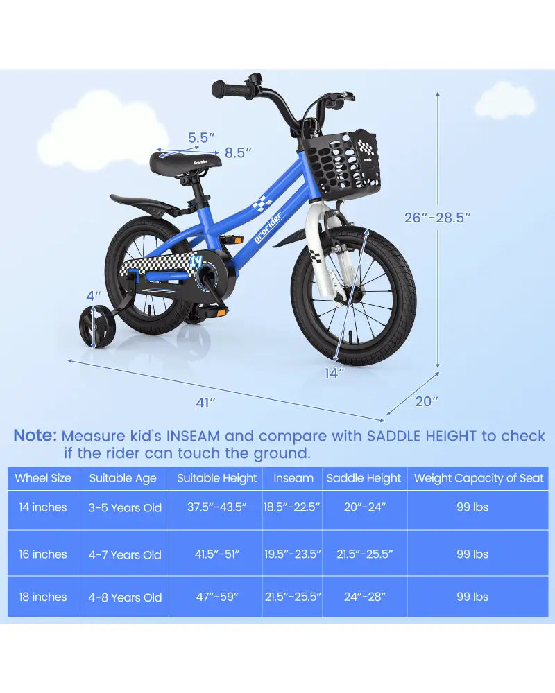 14 Inch Kids Bike with 2 Training Wheels for 3-5 Years Old-Navy - Navy - Kids Bike