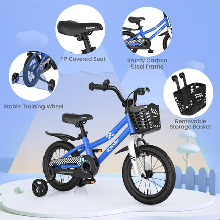14 Inch Kids Bike with 2 Training Wheels for 3 - 5 Years Old - Navy - Oasis Home Essentials