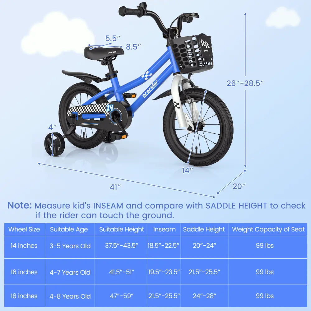 14 Inch Kids Bike with 2 Training Wheels for 3-5 Years Old-Navy - Navy - Kids Bike