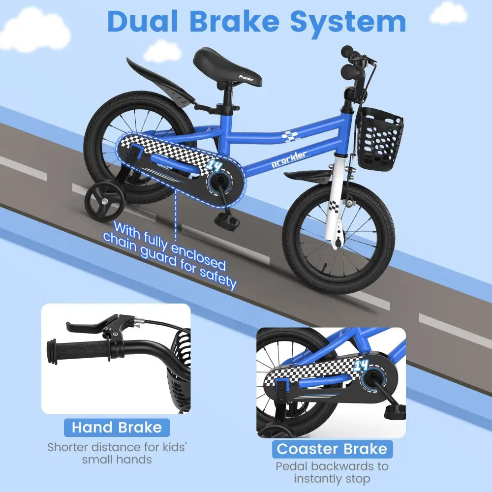 14 Inch Kids Bike with 2 Training Wheels for 3 - 5 Years Old - Navy - Oasis Home Essentials
