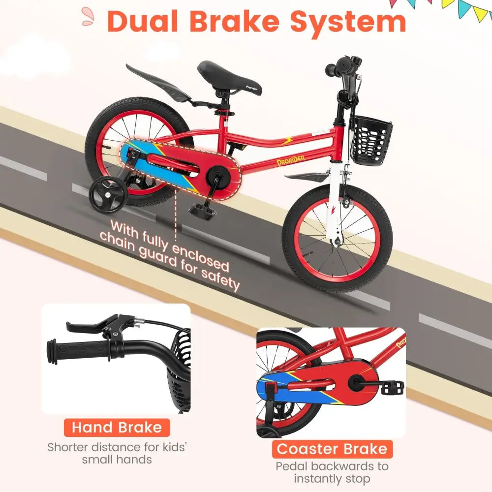 14 Inch Kids Bike with 2 Training Wheels for 3 - 5 Years Old - Red - Oasis Home Essentials